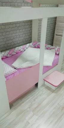 Ящик и ступенька для кровати Теремок Белый-Розовый_2