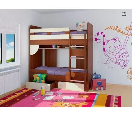 Детская Кровать 2-ярусная Твистер Вишня оксфорд / Крем_1