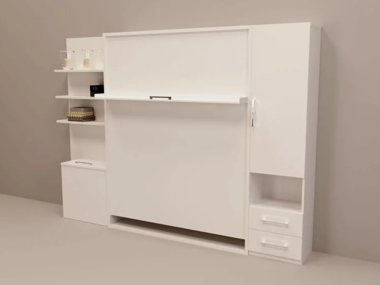 Шкаф-кровать Смарт 1 с полками 1600 левый Ясень шимо темный_0