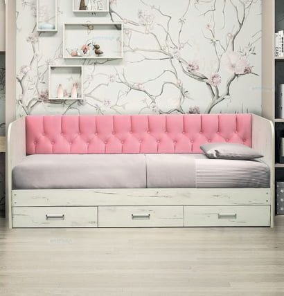 Кровать с продольной мягкой спинкой Софа №14 (900х2000) Дуб Крафт золотой Велюр 002_1