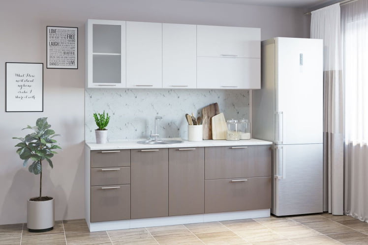 Гарнитур кухонный СОФТ В 2 (врезная мойка) рельеф белый/кофейный_0