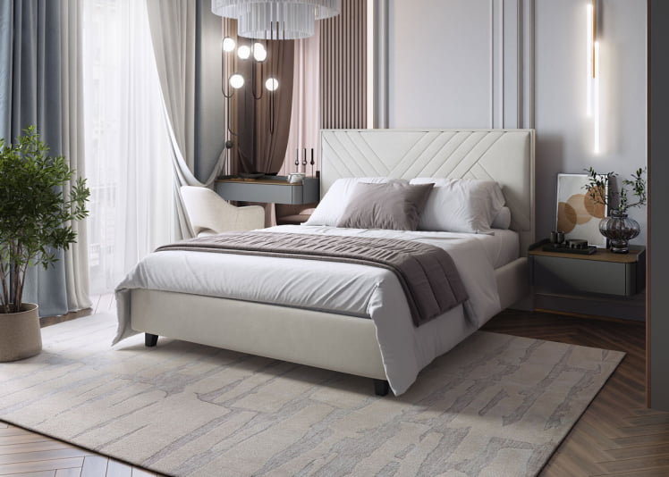 Кровать МИРА 2000*1800мм (без опор), велюр НЕО 02 (бежевый), (б/основания, б/матраса) / NEO_3