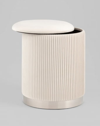 Пуф Шарлотта с ящиком велюр бежевый серебро основание_1