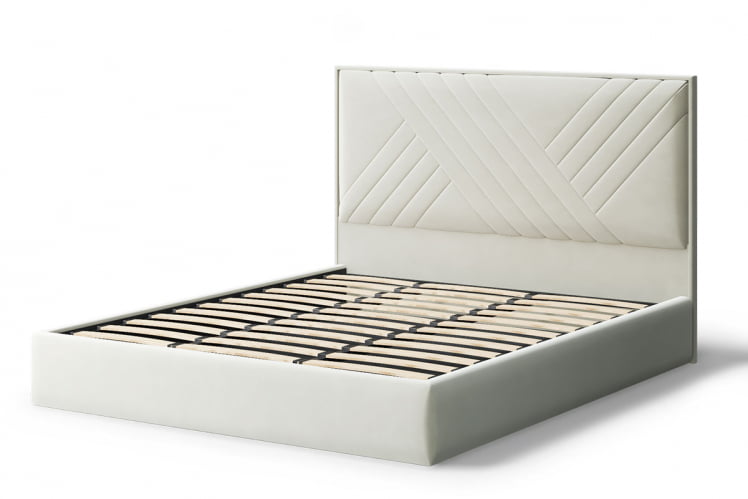 Кровать МИРА 2000*1800мм (без опор), велюр Бренди лайт 02 (серо-белый), (б/основания, б/матраса)_1