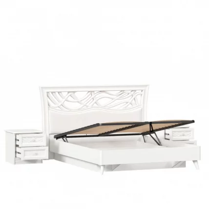 Кровать двуспальная 1600 с подъемным механизмом Джулия с тумбами Белая_2