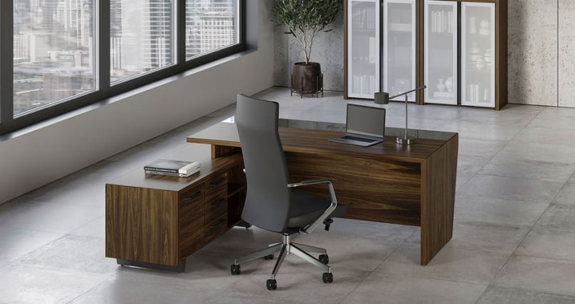 Стол руководителя с опорной тумбой, левый Corner COR.SRT-18(L) Орех Лоренцо Графит_2