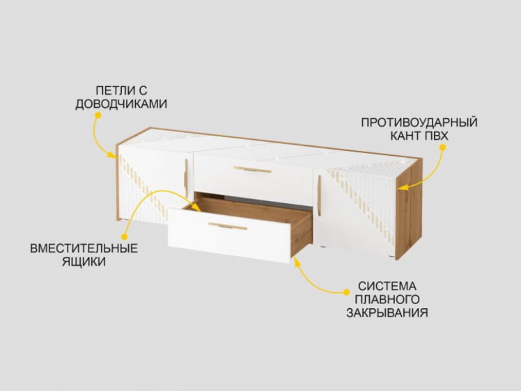 ТВ-тумба Монако 606.03 Дуб Вотан / Белый шпон/ Альпийский белый_4