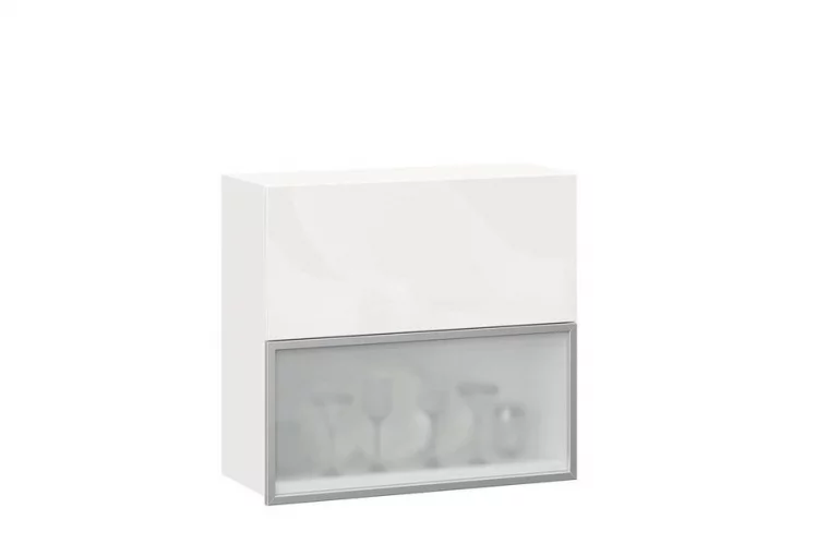 Шкаф кухонный 800 горизонтальный с 2 складными дверями комбинированный со стеклом Шервуд ЛД 281.981.000.176 Белый Белый глянец_0