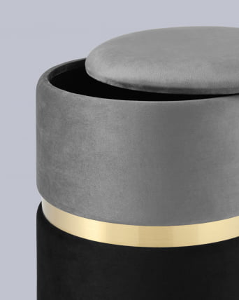 Пуф Кэрри с ящиком велюр Серо-черный_3