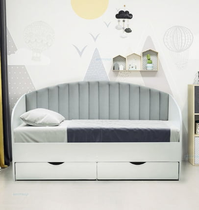 Кровать с продольной мягкой спинкой Софа №12 (800х1600) Дуб Сонома светлый Велюр 011_0