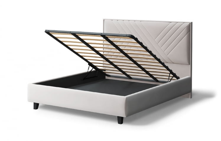 Кровать МИРА 2000*1400мм (на опорах), велюр NEO 02 (бежевый), (б/основания, б/матраса)_3