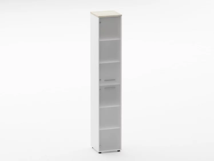 Шкаф 5 узкий закрытый, 2 стеклянные двери Deka 10.23.17Л Дуб Сантана светлый/Белый_0