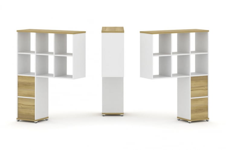 Надставка на стол высокая двухсторонняя + задняя стенка (2 шт.) + блок с 2-мя ящиками (2 шт.) CONCEPT CN.DNV-008 Дуб Винченцо Белый бриллиант Белый металл_0