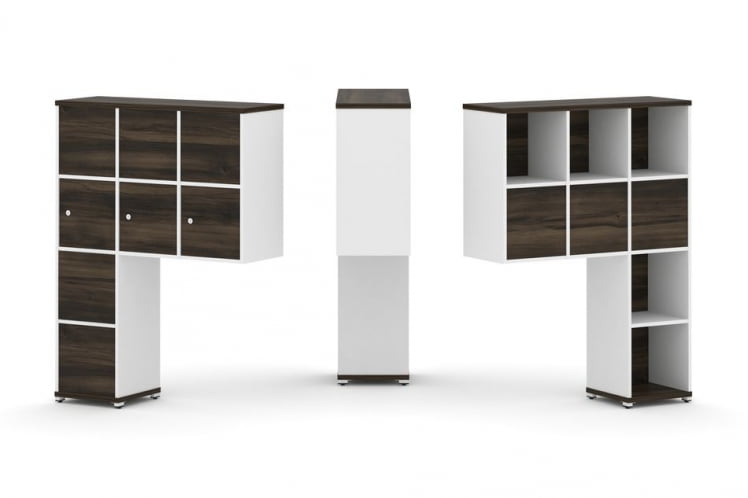 Надставка на стол высокая двухсторонняя + задняя стенка (8 шт.) + распашной фасад (3 шт.) CONCEPT CN.DNV-010 Дуб Мали Белый бриллиант Белый металл_0