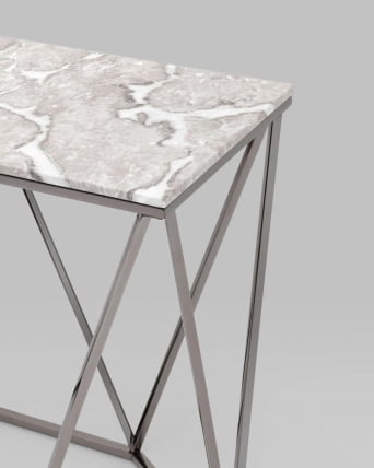 Консоль Авалон 122*41 серый мрамор сталь Темный хром_3