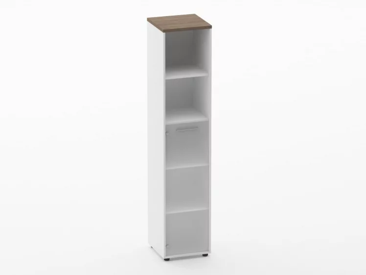 Шкаф 4 узкий  2 полки открытые и 1 стеклянная дверь Deka 10.19.16Л Дуб Верцаска/Белый_0