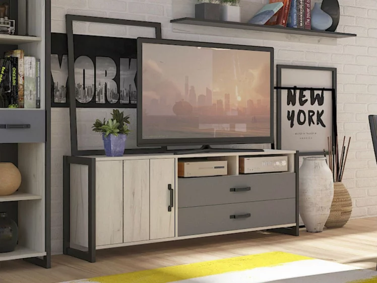 Гостиная Техно №1 Дуб Крафт белый/Серый шифер_1