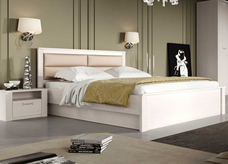 Кровать подъемная 1600 Элана №2 Бодега Белая/Сандал матовый Белый_1