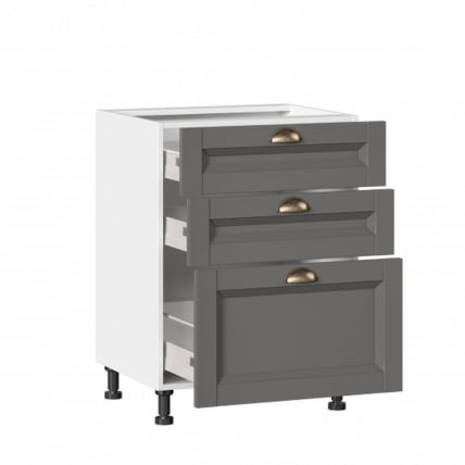Тумба кухонная 600 с 3 ящиками ЛЮКС (4) Амели-3 ЛД 299.910.000.067 Белый Оникс серый_1