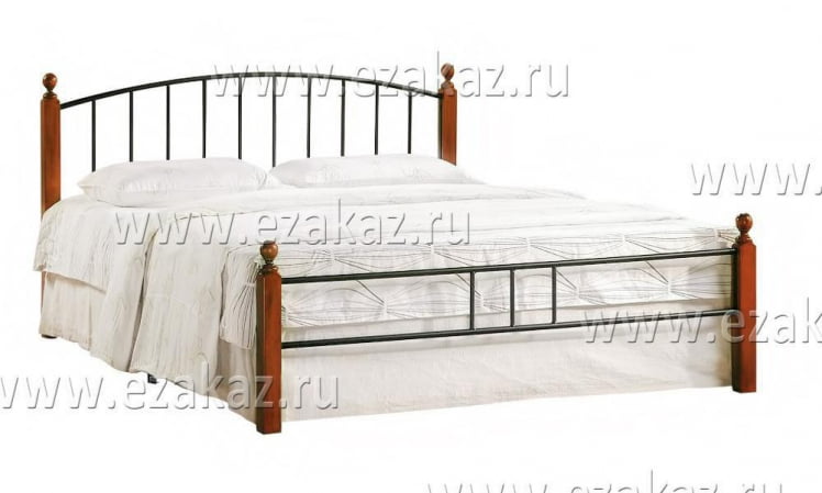 Кровать AT-915 дерево гевея/металл, 160*200 см (Queen bed), красный дуб/черный_0