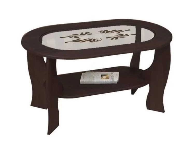 Стол журнальный со вставкой из стекла овальный Венге_0