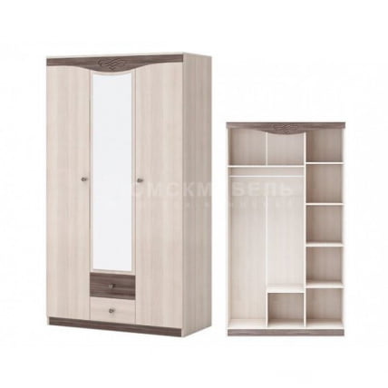 Шкаф 3-х дверный с 2-мя ящиками с зеркалом Ванесса Шк97_0