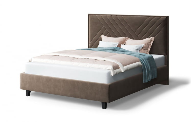 Кровать МИРА 2000*1400мм (на опорах), велюр Бренди лайт 29 (коричневый), (б/основания, б/матраса)_0