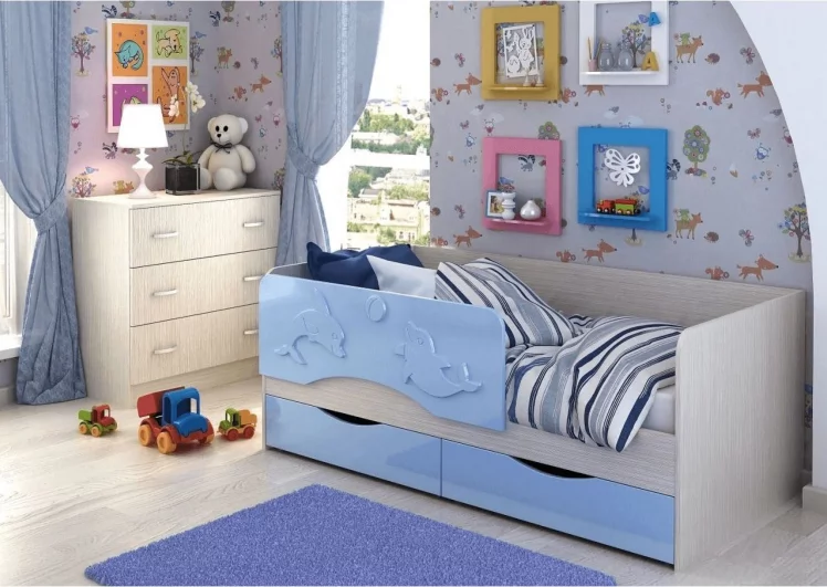 Детская кровать Алиса КР 813 Голубой металлик-Дуб Белфорд_0