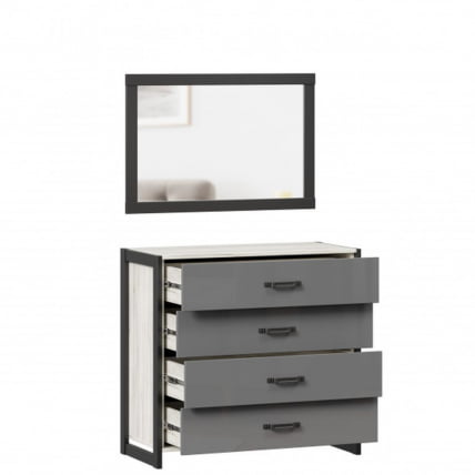 Комод с 4 ящиками с зеркалом Техно 050 Дуб Крафт белый Серый шифер_1