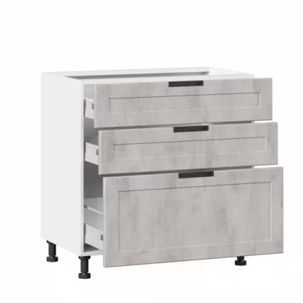 Тумба кухонная 800 с 3 ящиками ЛЮКС (4) Джамис ЛД 296.930.000.040 Белый Белый камень_1