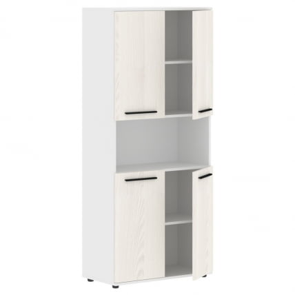 Шкаф с двумя комплектами глухих малых дверей EDIS EHCS 85.4 Ясень Траун Черный Белый_1