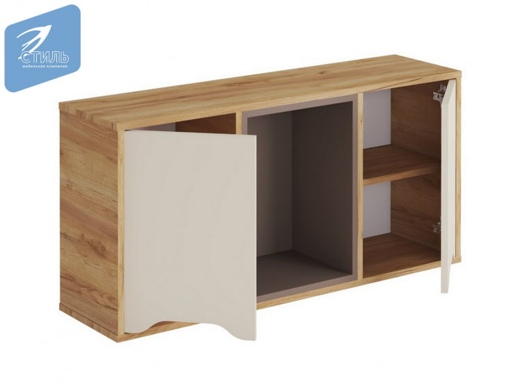 Полка навесная RICH ПН-001 Миндаль/Глиняный серый/дуб крафт золотой_1