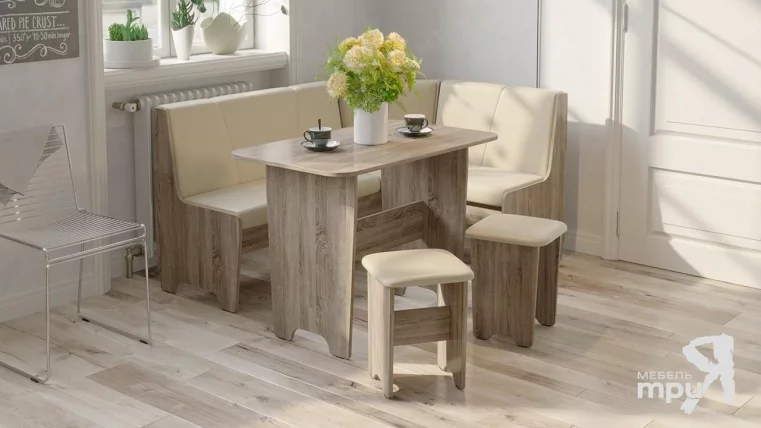 Кухонный уголок Техас Исп.1 Дуб Сонома трюфель/Экокожа бежевая_2