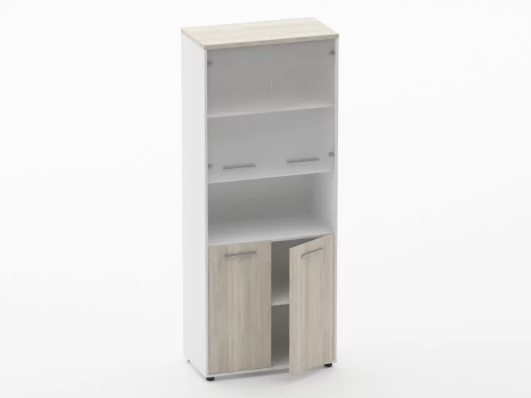 Шкаф 4 широкий верх стеклянные двери, низ закрытый, с нишей Deka 10.19.181 Дуб Сантана светлый/Белый_1