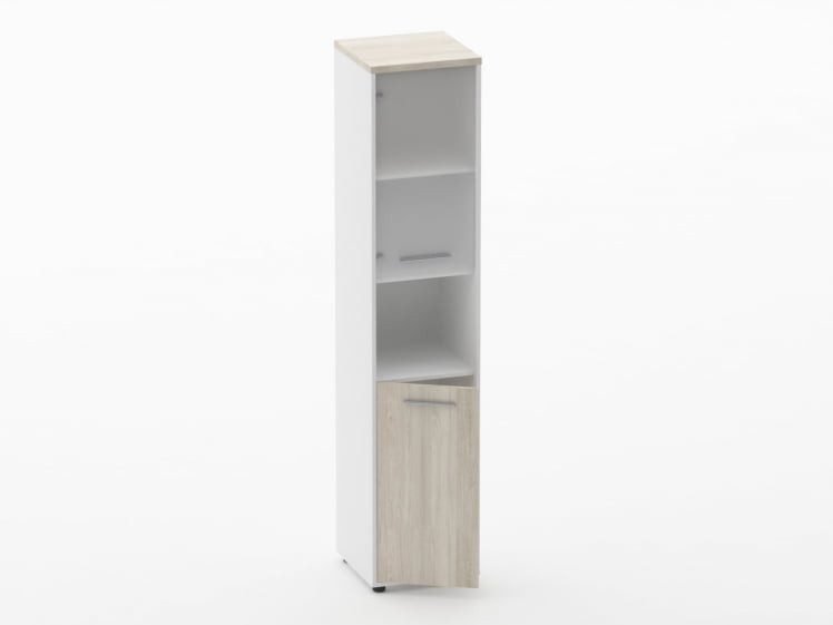 Шкаф 4 узкий верх стеклянная дверь, низ закрытый, с нишей Deka 10.19.18Л Дуб Сантана светлый/Белый_1