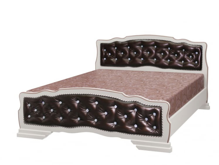 Кровать из массива Карина-10 200х160 Дуб молочный Темная экокожа_0