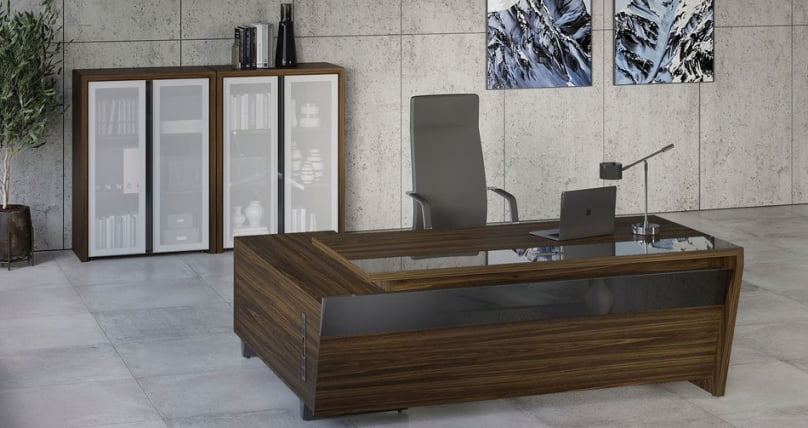 Стол руководителя прямой без тумбы Corner COR.SR-16 Орех Лоренцо Графит_2