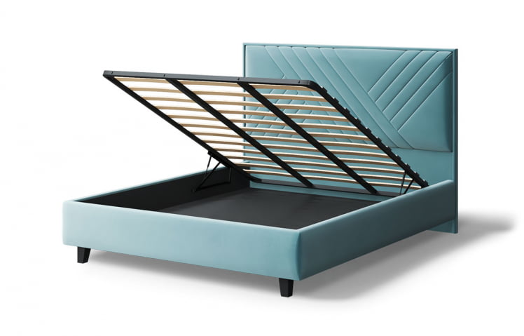 Кровать МИРА 2000*1400мм (на опорах), велюр NEO 22 (бирюзовый), (б/основания, б/матраса)_3