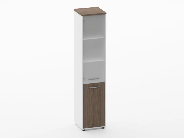 Шкаф 4 узкий верх стеклянная дверь, низ закрытый Deka 10.19.17Л Дуб Верцаска/Белый_0