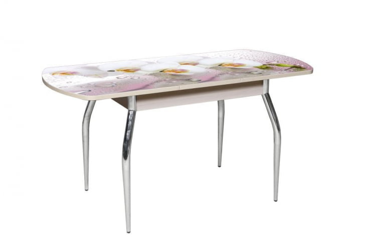 Стол раздвижной 1,45 Грация, СТЕКЛО, опоры изогнутые ХРОМ, Беленый дуб/R008_1