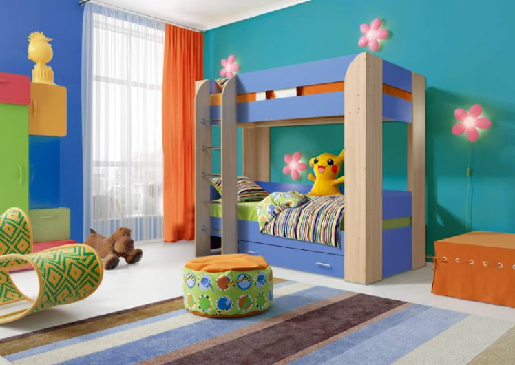 Кровать детская двухъярусная Юниор-6 без ящика Ясень шимо светлый/Желтый_0