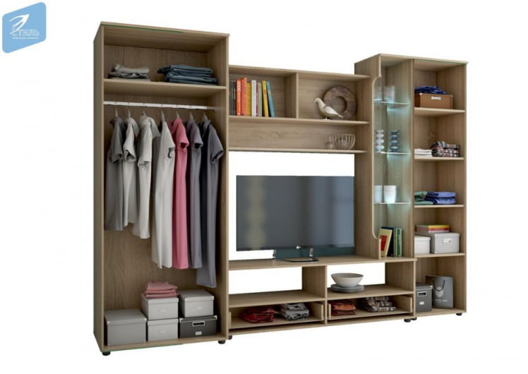 Стенка Флоренция 5 Белый глянец/Дуб сонома светлый_1