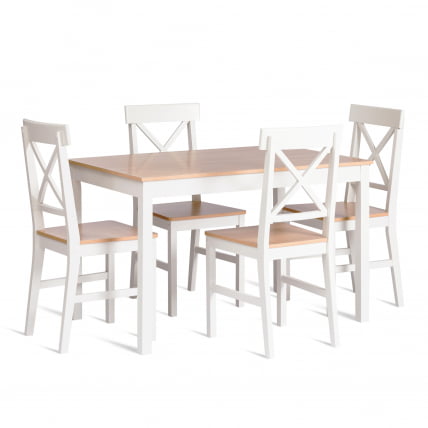 Обеденный комплект Хадсон (стол + 4 стула)/ Hudson Dining Set (mod.0103) МДФ/тополь/меламин, стол: 118х74х73 см, стул: 42,5x46,5x93,5 см, White (Белый) / Natural_0