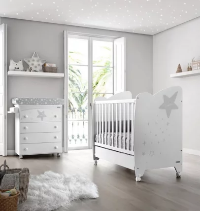 Комод Micuna Estela пеленальный B-970 white/grey матрасик grey stars_1