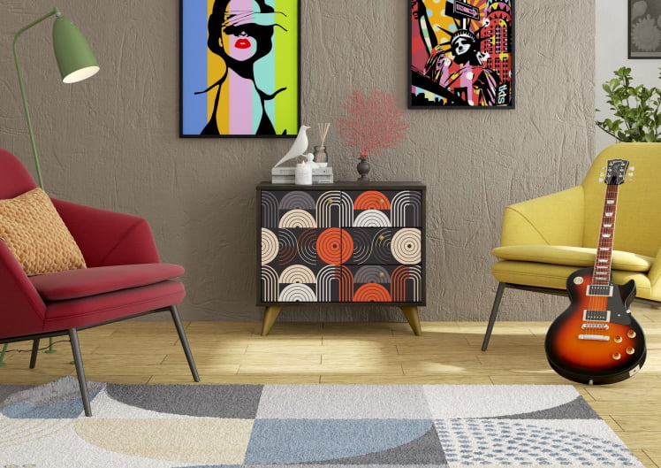 Комод Фьюжн КМ-002 АРТ Угольный камень/VINIL_2