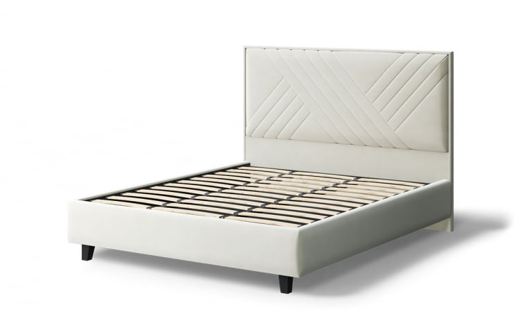 Кровать МИРА 2000*1400мм (на опорах), велюр Бренди лайт 02 (серо-белый), (б/основания, б/матраса)_2