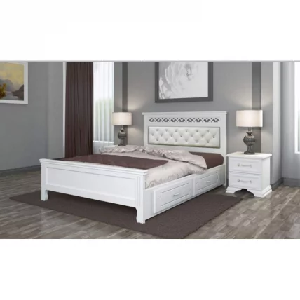 Кровать Грация 200х140 с выкатными ящиками Белый античный_1
