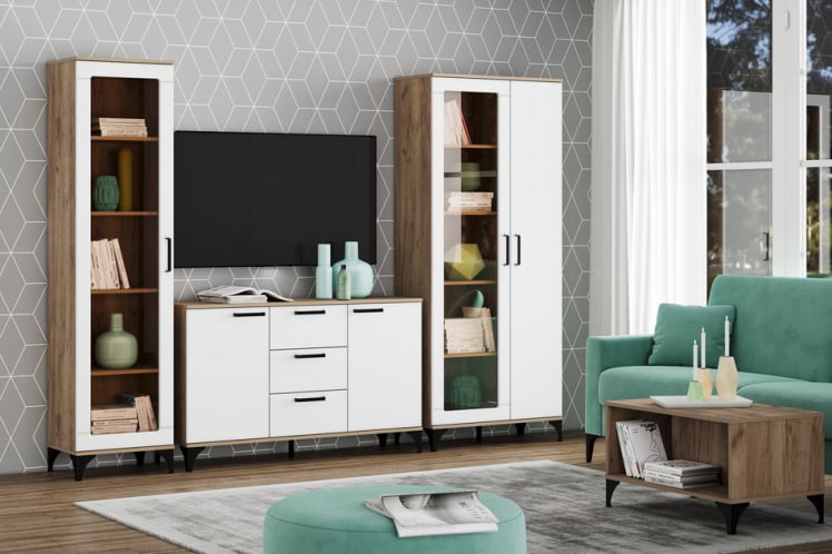 Шкаф комбинированный Марсель НМ 013.51 Меренга Дуб Крафт табачный_2