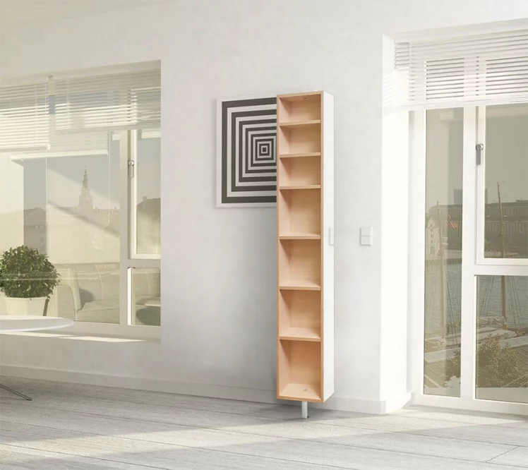 Поворотный зеркальный шкаф Зум Шелф Молочный дуб_0