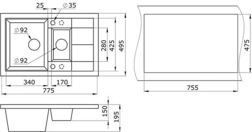 Кухонная мойка GRANULA 7802 Графит_2